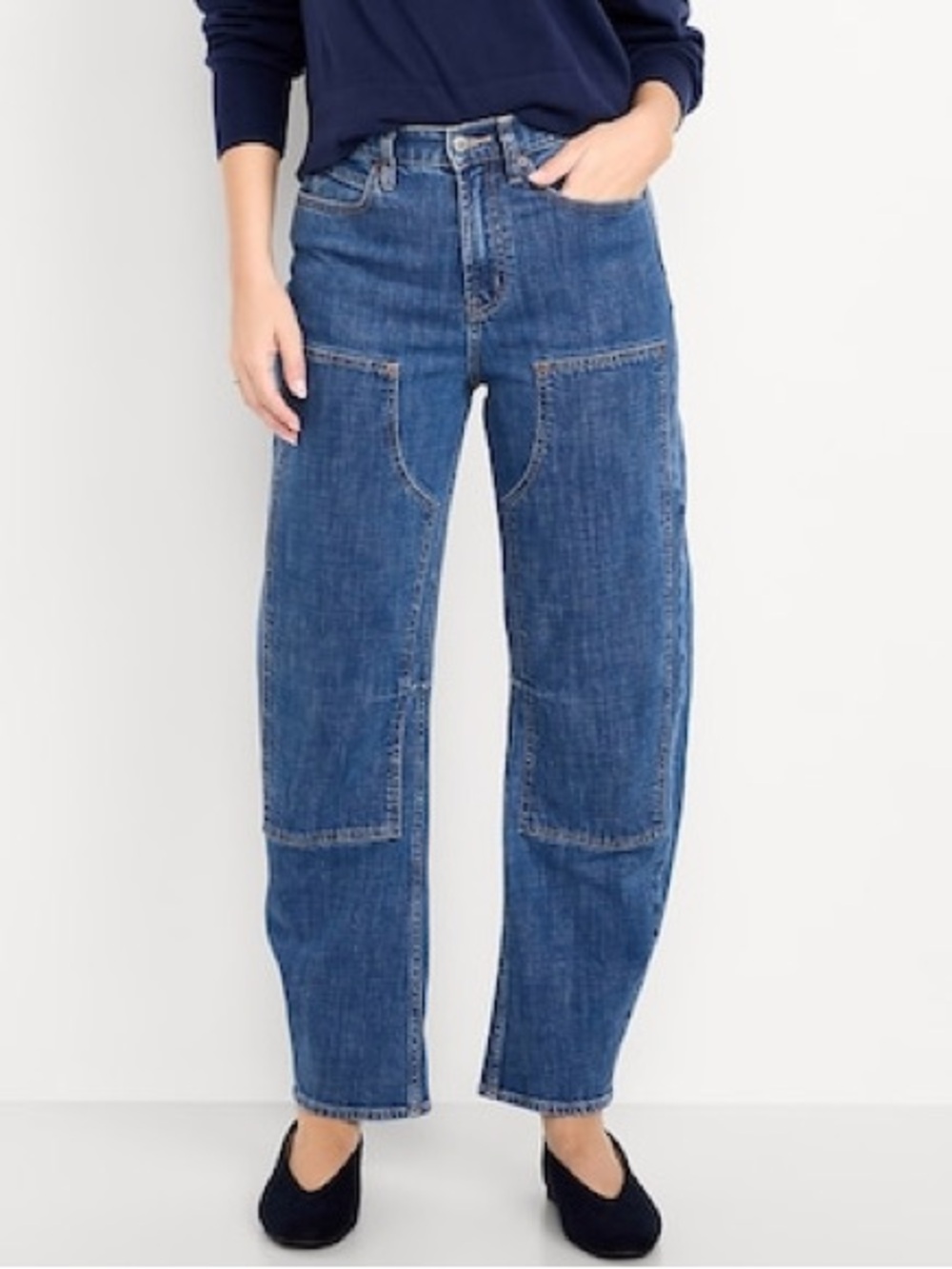 Old Navy Women's Wide-Leg Patch Pocket Jeans in Indigo Blue